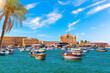 Alexandria harbour, boats near Qaitbay fort, point of the famous lighthouse, Egypt