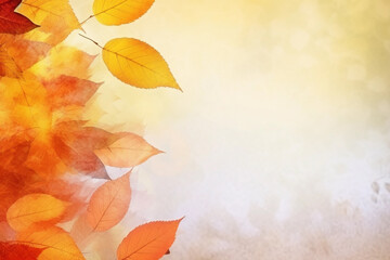 Wall Mural - Beautiful autumn abstract background with yellow leaves and sunshine, bokeh and glow. Falling leaves natural background. Generative AI technology