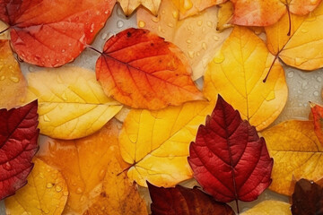 Wall Mural - Beautiful autumn abstract background with yellow leaves and sunshine, bokeh and glow. Falling leaves natural background. Generative AI technology
