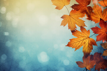 Wall Mural - Beautiful autumn abstract background with yellow leaves and sunshine, bokeh and glow. Falling leaves natural background. Generative AI technology