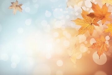 Wall Mural - Beautiful autumn abstract background with yellow leaves and sunshine, bokeh and glow. Falling leaves natural background. Generative AI technology