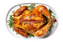 Roasted Turkey On The Plate Isolated On Transparent Background