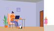 © fihusainh - Child Knocking on Door, Home Office Problems, Work from Home Problems and Remote Work Restrictions for Family, Child Knock at door in Home Office. Work from home family problem for children knock door