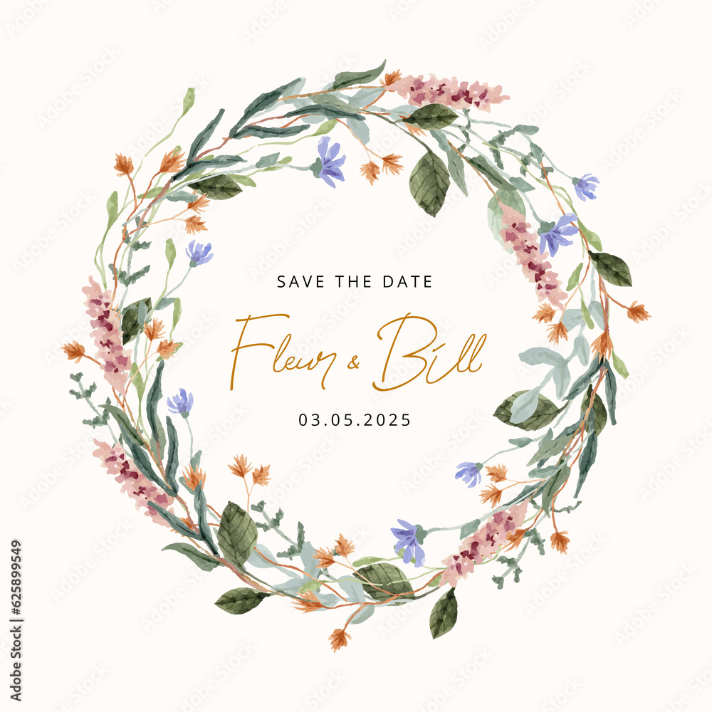 vintage wildflower watercolor wreath Stock Illustration | Adobe Stock