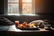 © nsit0108 - Cozy breakfast tray sofa. Generate Ai