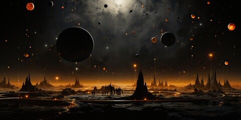 Wall Mural - AI Generated. AI Generative. Galaxy space universe solar system background abstract planets landscape surface. Future explore adventure vibes view.