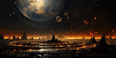 Wall Mural - ai generated. ai generative. galaxy space universe solar system background abstract planets landscap