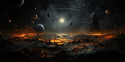 Wall Mural - AI Generated. AI Generative. Galaxy space universe solar system background abstract planets landscape surface. Future explore adventure vibes view.