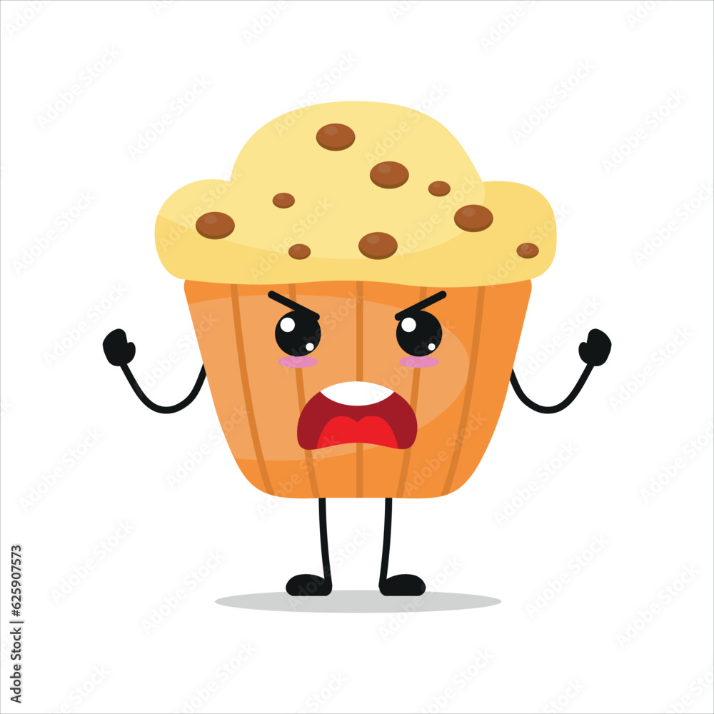 Muffin Rude Cute angry muffin character. Funny furious cupcake cartoon emoticon in ...