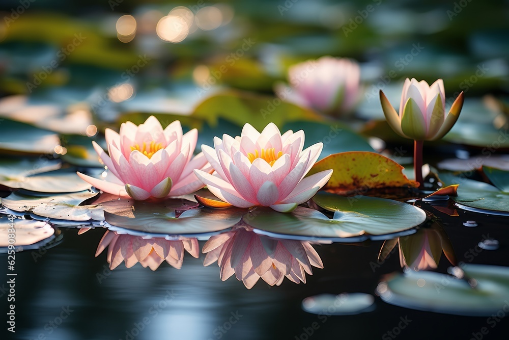 Beautiful pink water lily or lotus flower blooming on pond Stock Photo ...