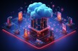 © Angus.YW - Cloud computing technology concept in isometric 3d illustration. Server, mobile phone, network, server and cloud on blue background.