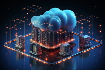 Wall Mural - 3d rendering of cloud computing concept in digital hologram style.