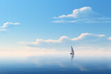 Single sailing boat that sails on the wide and calm ocean