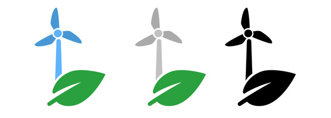 Wall Mural - wind tower plant green energy eco friendly power generator with leaf symbol