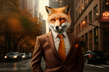 businessman fox, Portrait of a fox in a stylish business suit.