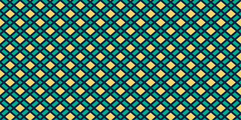 Poster - Green cross-shaped intersections of diagonal stripes. Grid of green diagonals. Yellow background and green crossroads.