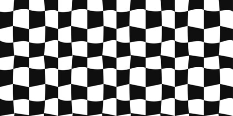Fototapete - Curved checkered cells that resemble a racing flag. Used as a seamless background, for prints, textiles, wallpapers, pillows, notebooks, interior decoration.