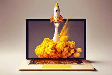 Wall Mural - awe-inspiring arafed rocket launching from laptop screen with generative ai