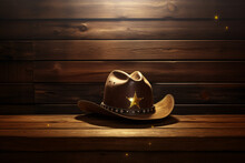 Brown Hat On Wooden Table, A Captivating Image Generated By AI