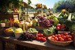 Fresh food photography at sustainable agricultural fairs, Generative AI