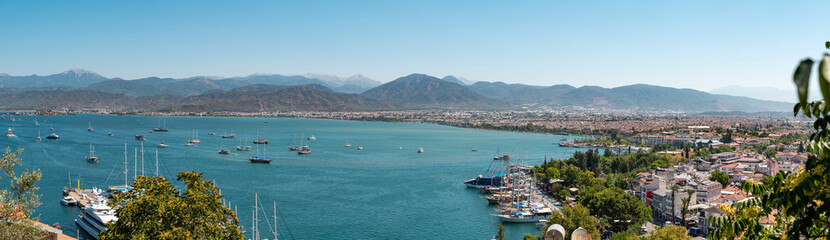 Wall Mural - Aerial panoramic view of Fethiye Turkey on a sunny day