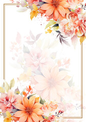 Fototapete - Floral border, greeting card with flowers, can be used as invitation card for wedding, birthday and other holiday and summer background, watercolor peonies