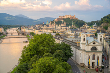 Wall Mural - City of Salzburg, Austria, with Fortress Hohensalzburg