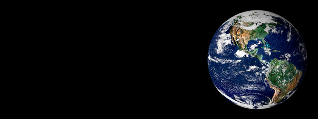 Wall Mural - planet earth globe from space isolated on black background banner or header with copy space.