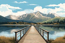 A Lakeside Walkway With Beautiful Mountains