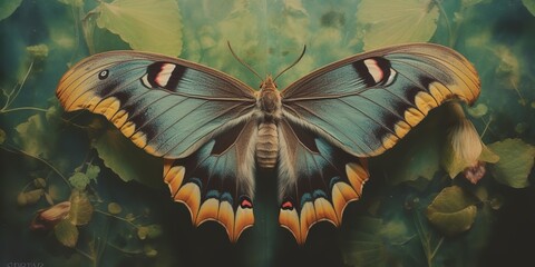 Wall Mural - AI Generated. AI Generative. photo realistic illustration of A macro of a rare beautiful lunar moth. Graphic Art Illustration