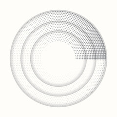 Poster - Circles in spiral as halftone dotted abstract symbol. Gray shape on a white background.