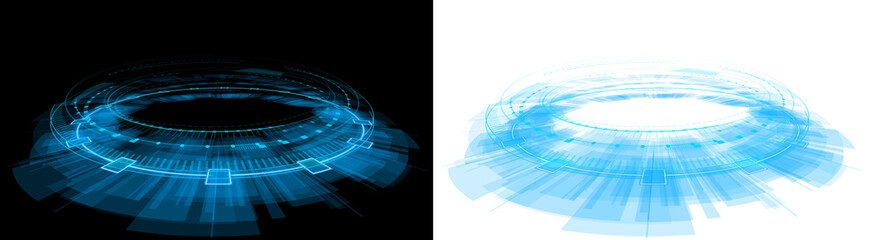 holographic hud circle blue glow 3d illustration transparent background