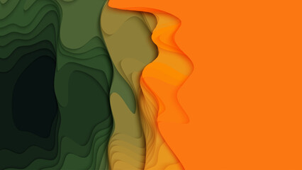 Wall Mural - green to orange paper layers. 3d abstract gradient papercut. colorful origami shape concept