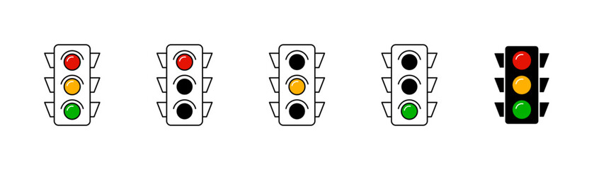 Traffic light icon set. Stoplight sign. Traffic control icon collection. EPS 10
