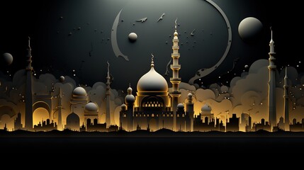 3D cartoon illustrations of mosques and lanterns produced for the holy festival.AI generated.