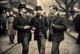 Fototapeta Londyn - Rich English men walking on street, 1890th, vintage photo Generative AI