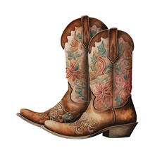Cowboy Boots Watercolor Hand Painted Rodeo Design, Generative AI