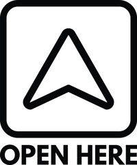 Poster - Open here sign vector . Packaging symbol. Mail box icon