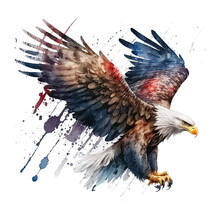 Eagle Abstract Partial American Flag In The Background Watercolor, Generative AI