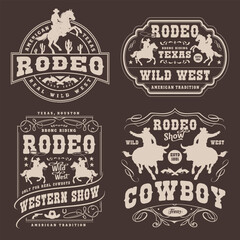 Sticker - Western rodeo set stickers monochrome