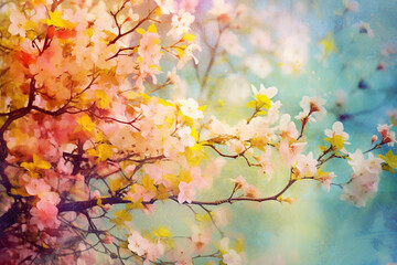 Fototapete - Blurred spring flower with bokeh for backgrounds. Generative AI