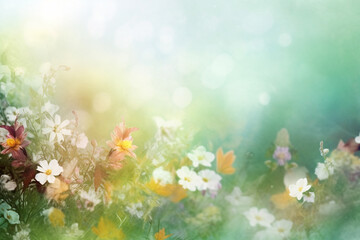 Fototapete - Blurred spring flower with bokeh for backgrounds. Generative AI