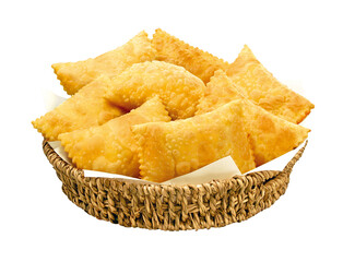 Wall Mural - cesta de vime com deliciosos pastéis frito de sabores variados isolado em fundo transparente - paste
