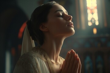 Aufkleber - girl praying in church