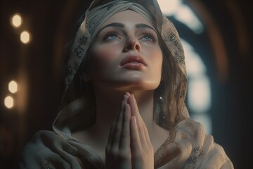 Poster - girl praying in church