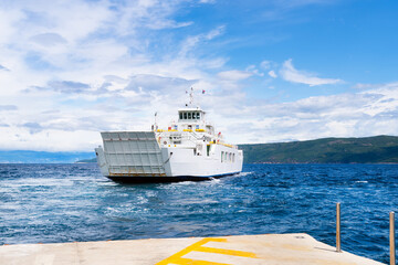 Brestova ferry port. Ferry from Brestova to Porozina/island Cres, Croatia, ferry ship