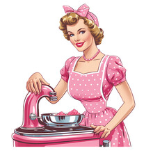 Vintage Pink Housewife Illustration