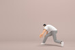 © Ake - The man with beard wearinggray corduroy pants and white collar t-shirt.  He is doing exercise.  3d rendering of cartoon character in acting.