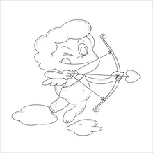 Black And White Drawing Of Cupid. Drawn By Hand. Clip Art. Suitable For Postcards, Flyers, Banners, Invitations. Vector Illustration For Art Therapy, Antistress Coloring Page For Adults And Children.
