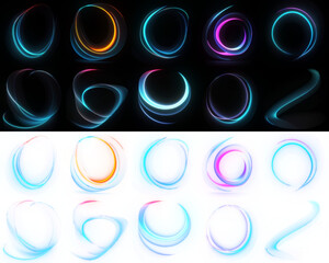 Energy Swirl Graphic Resources. Isolated on black and transparent PNG background for easy overlay effect. Vibrant energy swirl in a futuristic neon hue, capturing dynamic motion, motion wave effect
